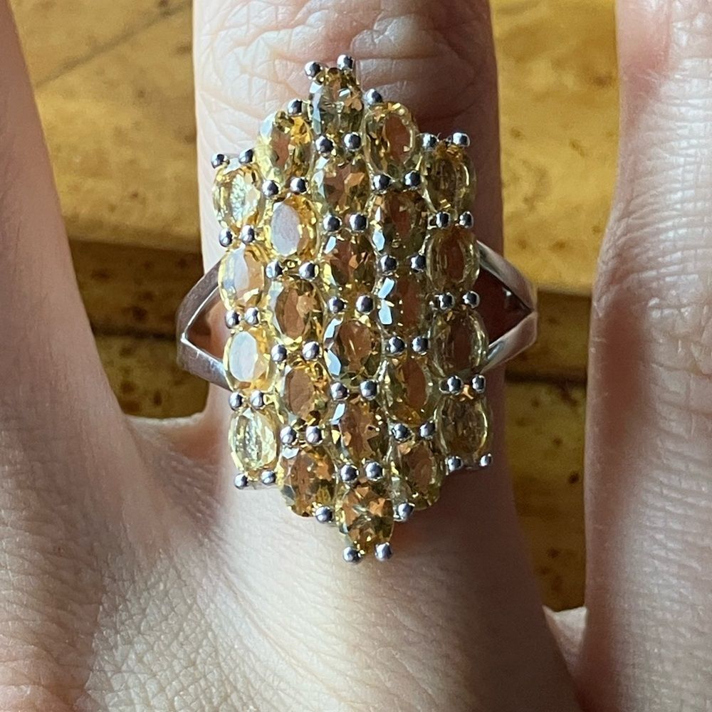 Brazilian Citrine Sterling Silver Cocktail Ring Size 7